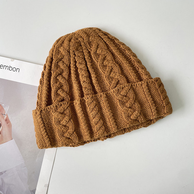 H00073 Retro Twist Pattern Basic Pletená čepice pro dospělé