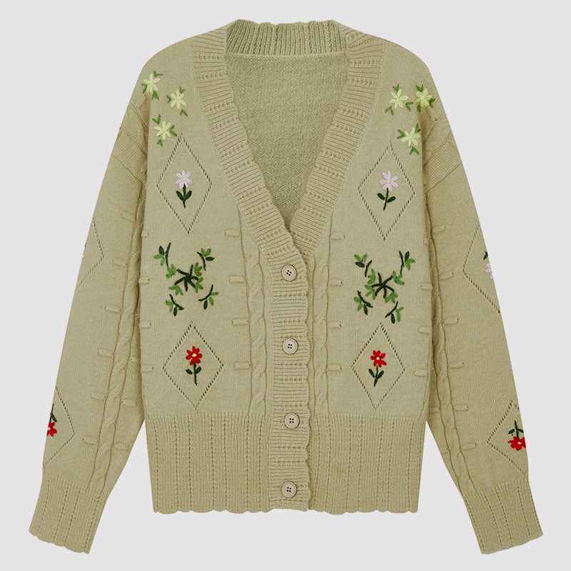 ML2213 Retro japonská avokádová zelená ručně vyrobená pletená bunda cardigan